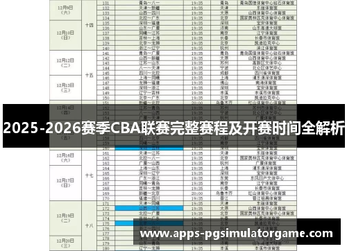 2025-2026赛季CBA联赛完整赛程及开赛时间全解析